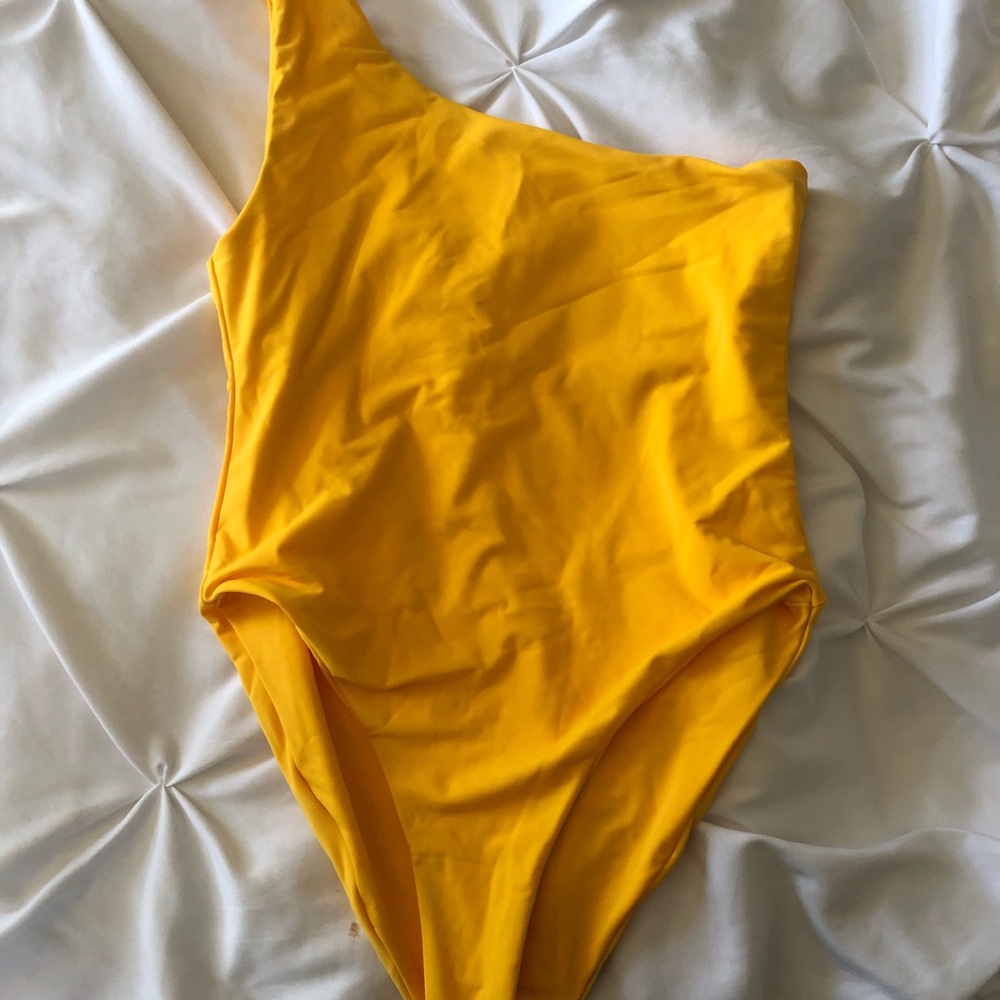 Super trendy one shoulder yellow one piece